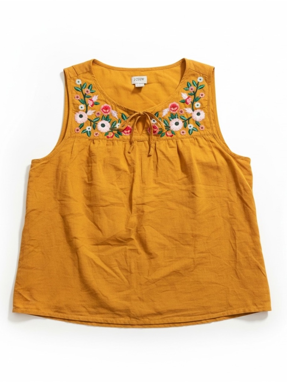 J.Crew Size M Embroidered Sunset Gold Linen-Blend Sleeveless Peasant Tank Top